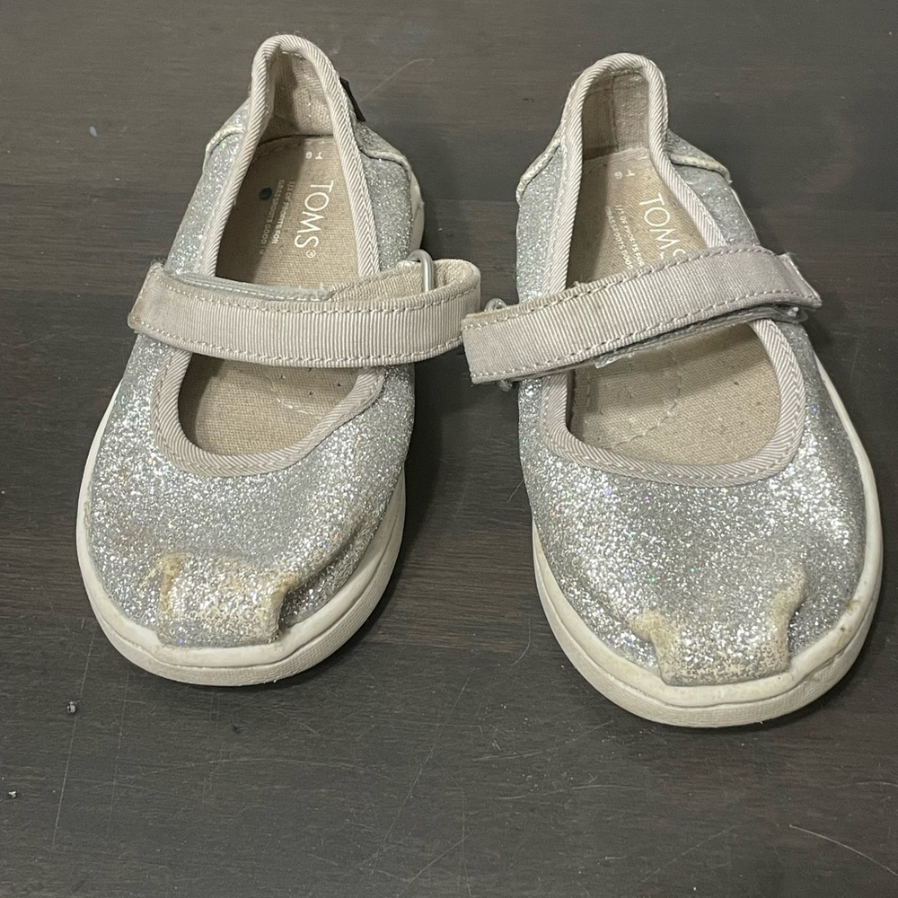 TOMS Kids Silver Glitter Shoes
